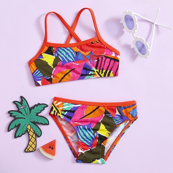 

Toddler Girls Leaf Print Bikini Swimsuit, Multicolor