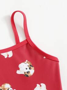 Toddler Girls Dog Print Ruffle One Piece Swimsuit - Red - View 5