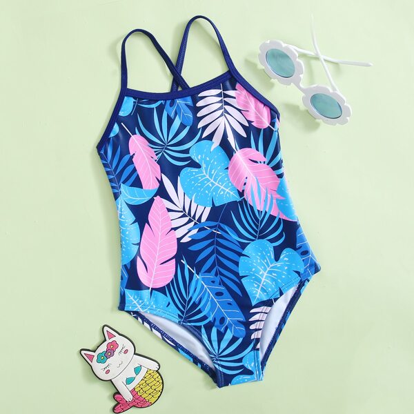 

Toddler Girls Leaf Print One Piece Swimsuit, Multicolor