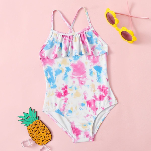 

Toddler Girls Tie Dye Ruffle One Piece Swimsuit, Multicolor