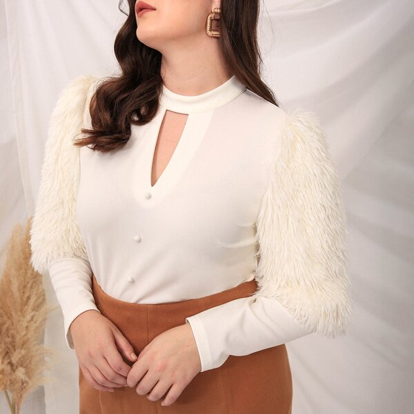 

Plus Keyhole Neck Top, Beige