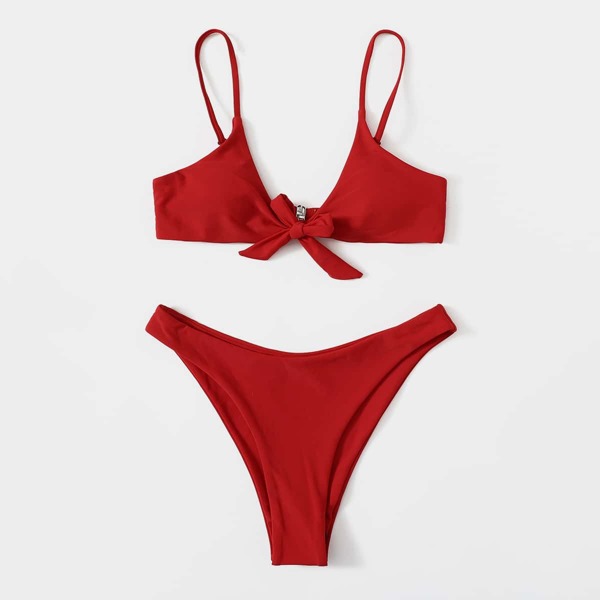 

Knot Front High Cut Bikini Swimsuit, Red