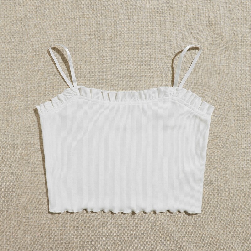 

Solid Lettuce Trim Crop Cami, White