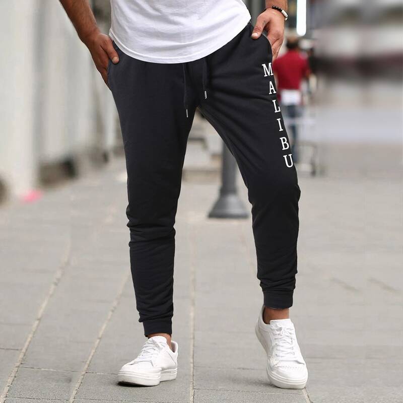 

Guys Letter Graphic Drawstring Sweatpants, Black