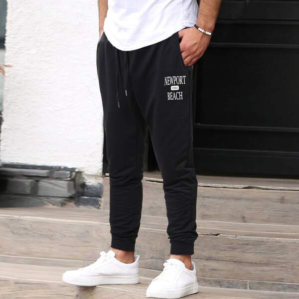 

Men Letter Graphic Drawstring Sweatpants, Black
