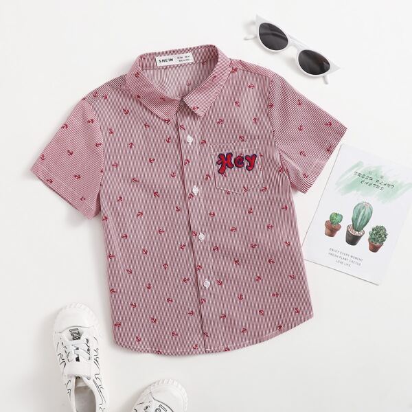 

Toddler Boys Letter Embroidered Striped Shirt, Red and white