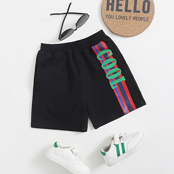 

Toddler Boys Striped & Letter Graphic Shorts, Black