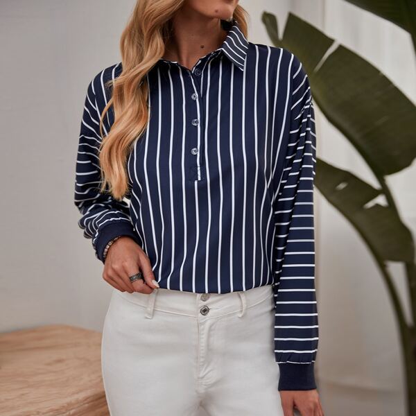 

Drop Shoulder Stripe Blouse, Navy blue