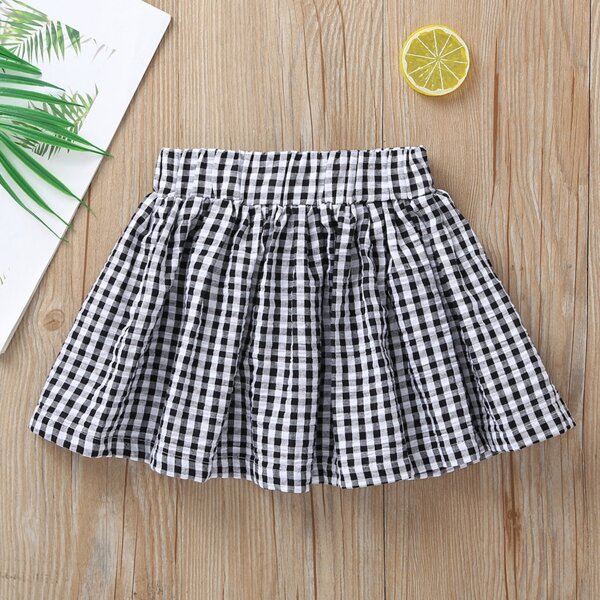 

Toddler Girls Gingham Flared Skirt, Black and white