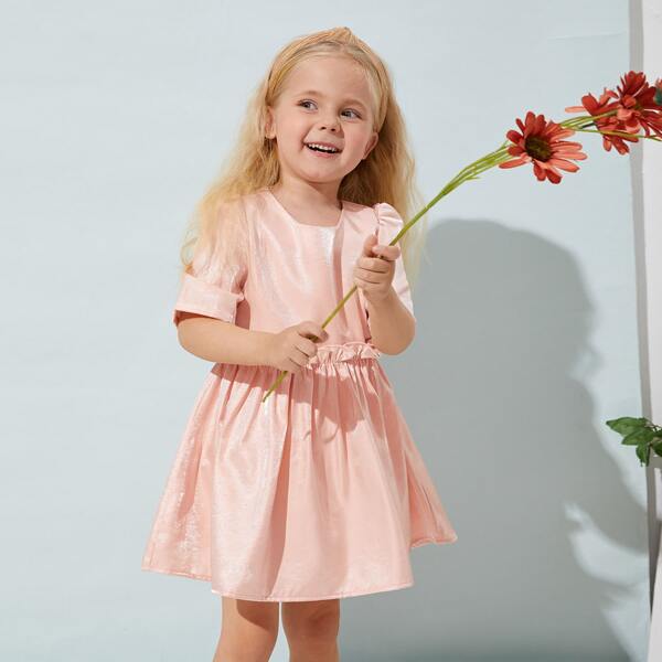 

Toddler Girls Solid Frill Trim Dress, Baby pink