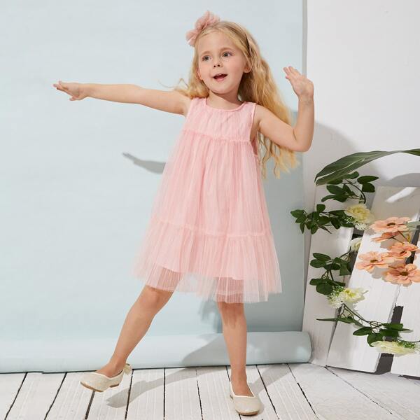 

Toddler Girls Mesh Glitter Dress, Baby pink
