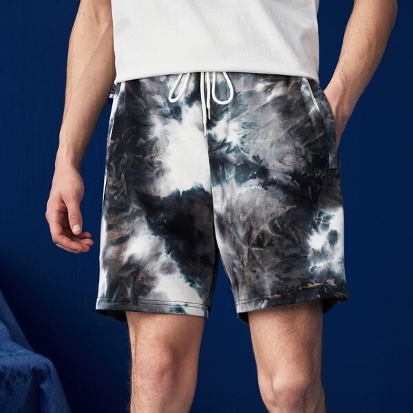 

Men Tie Dye Track Shorts, Black and white