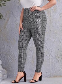 Mulvari Plus Houndstooth Print Leggings - Black and White - View 3