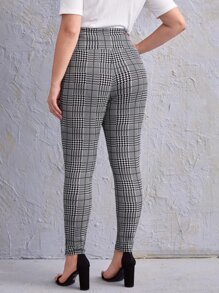 Mulvari Plus Houndstooth Print Leggings - Black and White - View 1