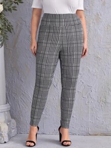 Mulvari Plus Houndstooth Print Leggings - Black and White - View 4