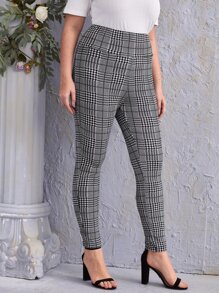Mulvari Plus Houndstooth Print Leggings - Black and White - View 2
