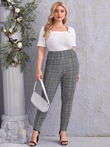 Mulvari Plus Houndstooth Print Leggings - Black and White - View 5
