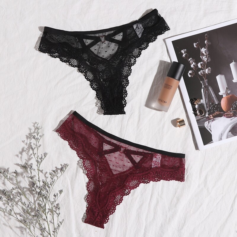 

2pack Mesh Lace Trim Panty Set, Multicolor