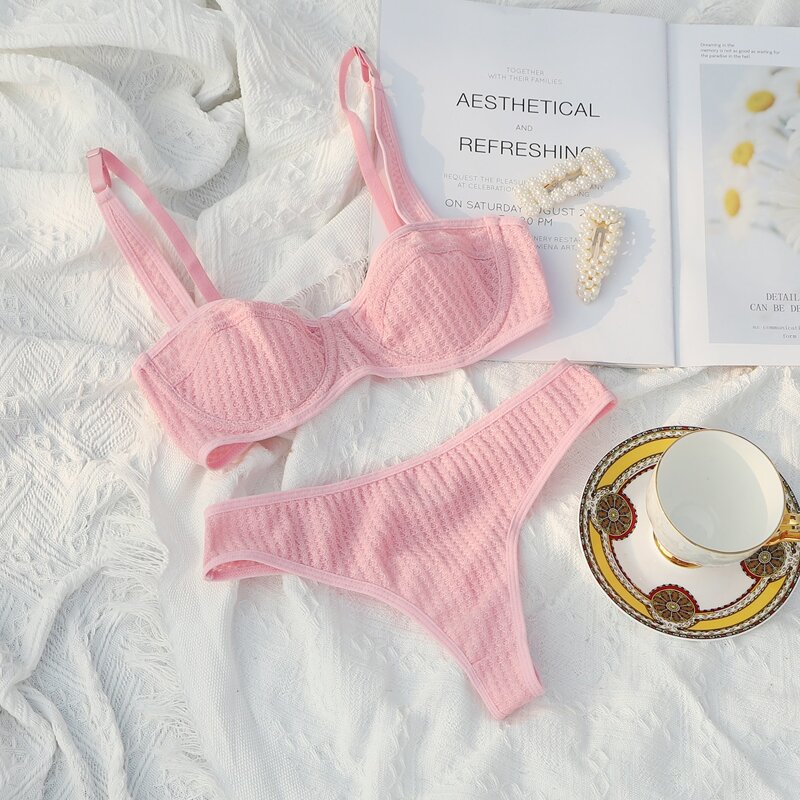 

Textured Push Up Lingerie Set, Baby pink