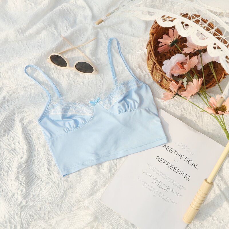 

Contrast Lace Bralette, Pastel baby blue