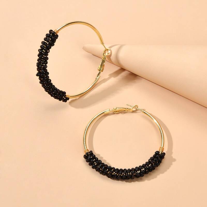 

Bead Decor Hoop Earrings, Black