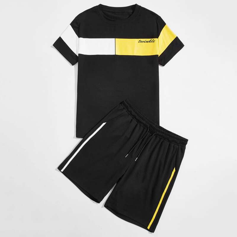 

Guys Panel Letter Graphic Tee & Track Shorts, Black