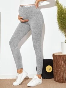 SHEIN 孕婦裝字母圖案細帶緊身褲 - 淺灰色 - 查看 1