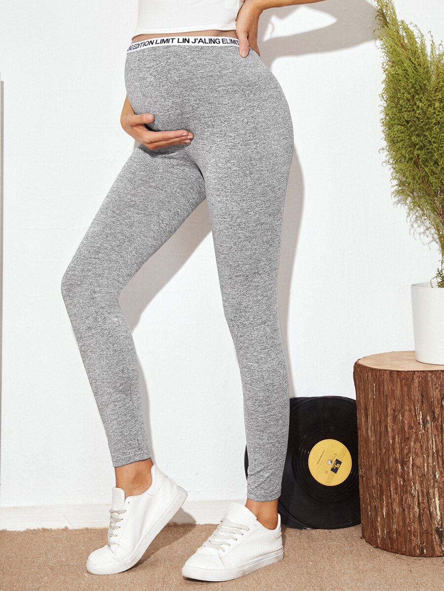 SHEIN 孕婦裝字母圖案細帶緊身褲 - 淺灰色 - 查看 1