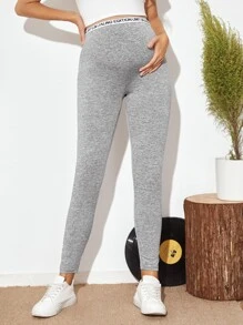 SHEIN 孕婦裝字母圖案細帶緊身褲 - 淺灰色 - 查看 3