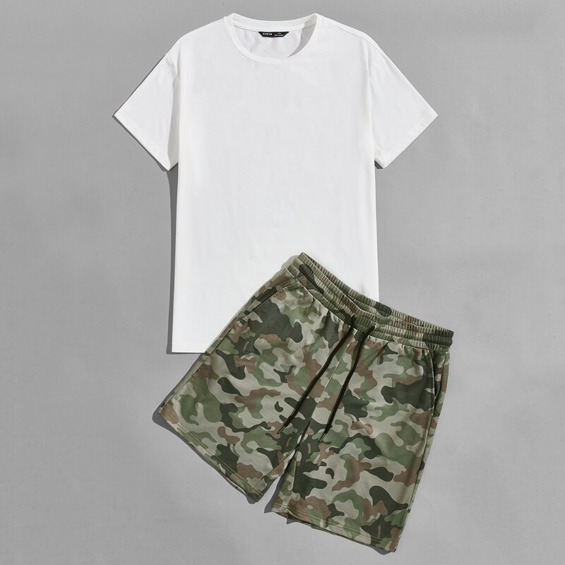 

Guys Round Neck Tee and Camo Shorts Set, Multicolor
