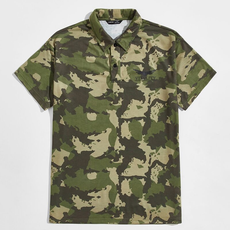 

Guys Letter & Animal Print Camo Polo Shirt, Multicolor