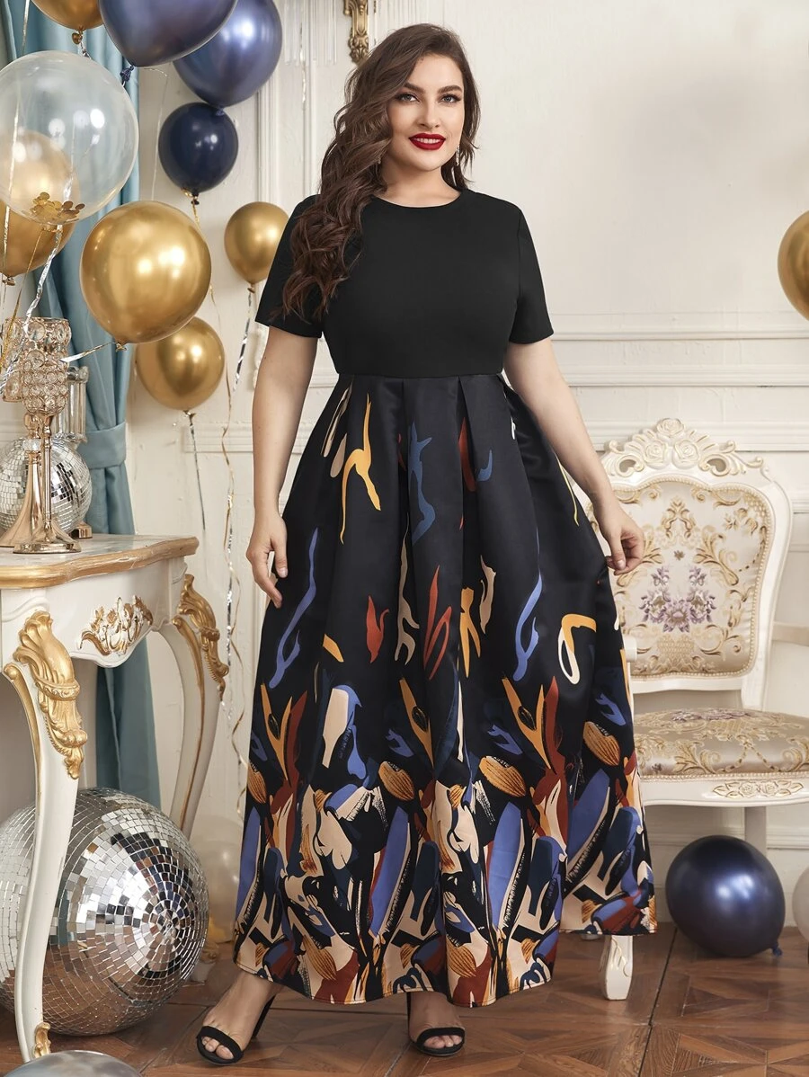 SHEIN Vestidos Tallas Grandes Cremallera Gráfico Glamour - Multicolor - Ver 1