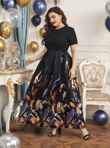 SHEIN Vestidos Tallas Grandes Cremallera Gráfico Glamour - Multicolor - Ver 4