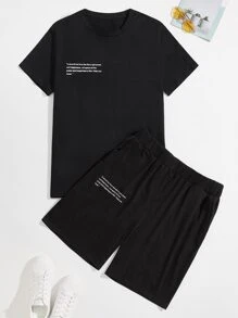 Manfinity Hypemode Men Slogan Graphic Tee & Track Shorts - Black - View 1