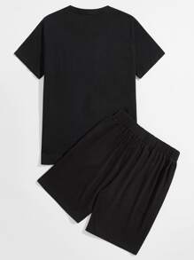 Manfinity Hypemode Men Slogan Graphic Tee & Track Shorts - Black - View 2