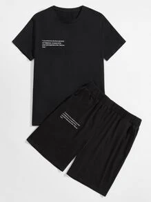 Manfinity Hypemode Men Slogan Graphic Tee & Track Shorts - Black - View 4