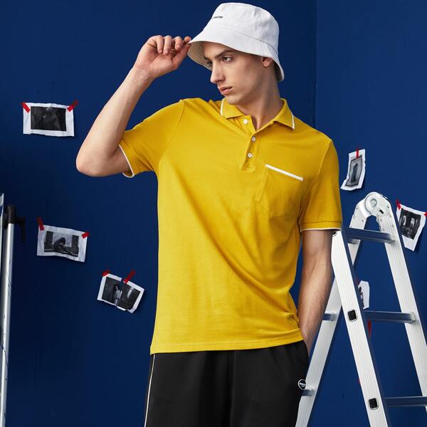 

Men Patch Pocket Ringer Polo Shirt, Yellow bright