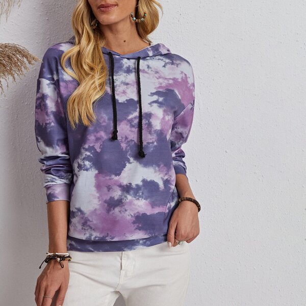 

Tie Dye Drawstring Hoodie, Purple