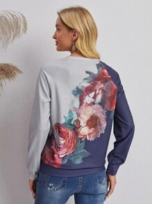 大花卉圖案插肩袖運動衫 - 彩色 - 查看 2