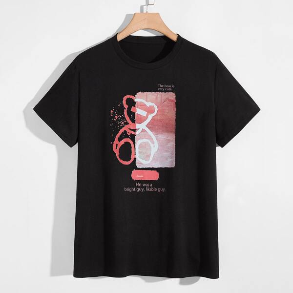 

Men Slogan Graphic Short Sleeve Tee, Black