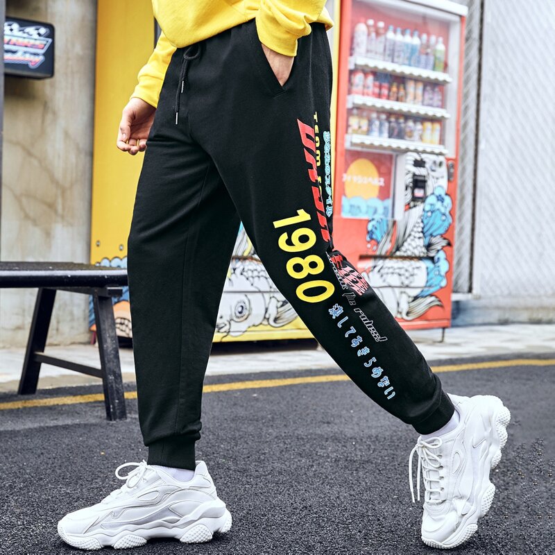 

Guys Drawstring Waist Letter Graphic Joggers, Black