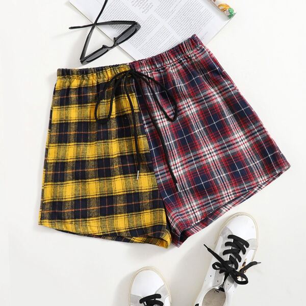 

Colorblock Tartan Shorts, Multicolor