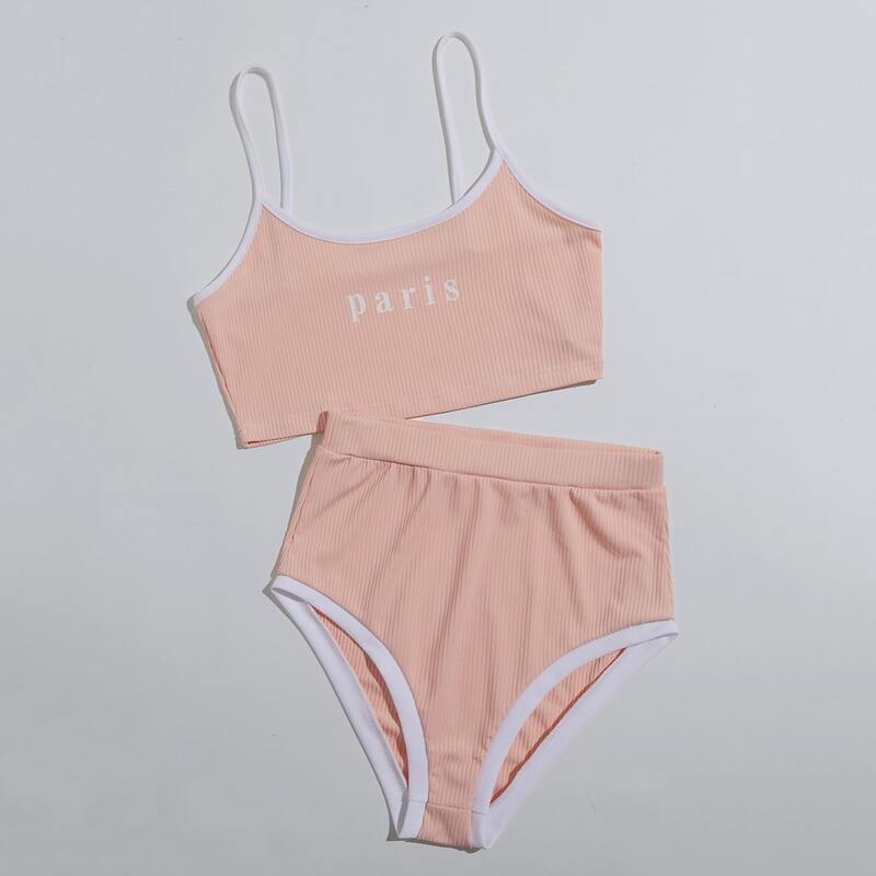 

Letter Graphic Contrast Binding PJ Set, Dusty pink