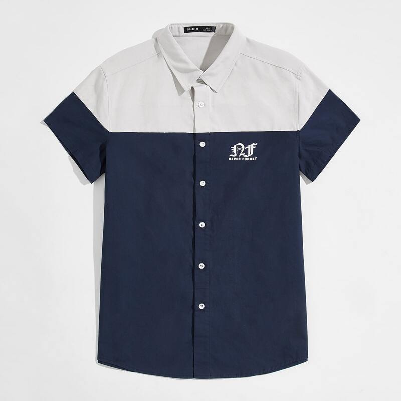 

Guys Letter Graphic Colorblock Shirt, Multicolor