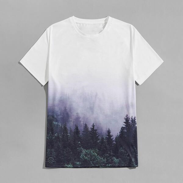 

Men Landscape Print Crew Neck Tee, Multicolor