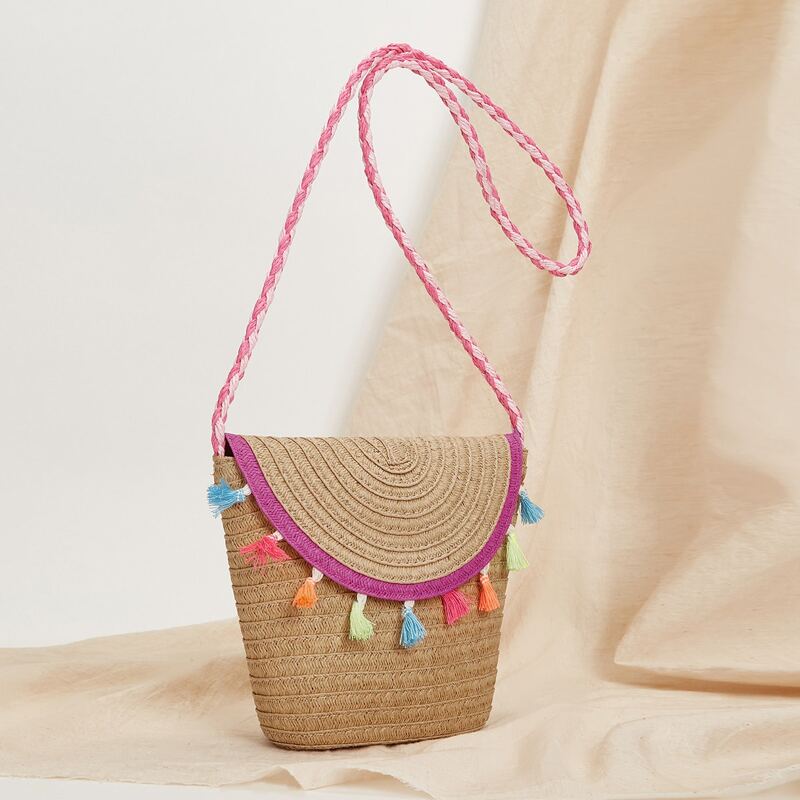

Tassel Decor Flap Straw Bag, Brown