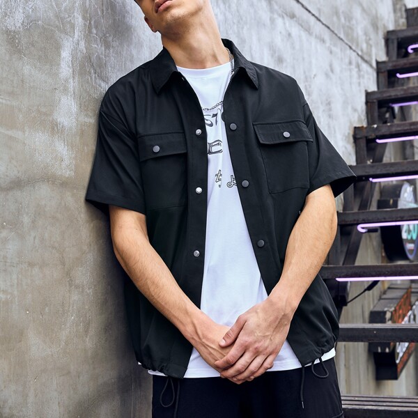 

Men Flap Pocket Shirt, Black