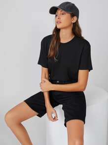 SHEIN BASICS 落肩素色T恤