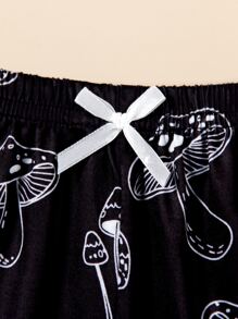 Mushroom Print Lettuce Trim Cami PJ Set / Pajama Set - Black - View 5