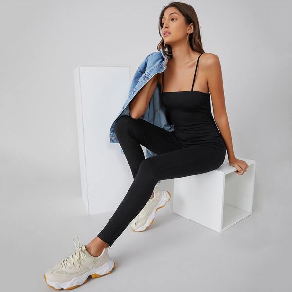 

Solid Unitard Jumpsuit, Black
